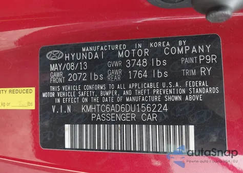 2013 Hyundai Veloster Mix from USA, damaged, VIN KMHTC6AD6DU156224